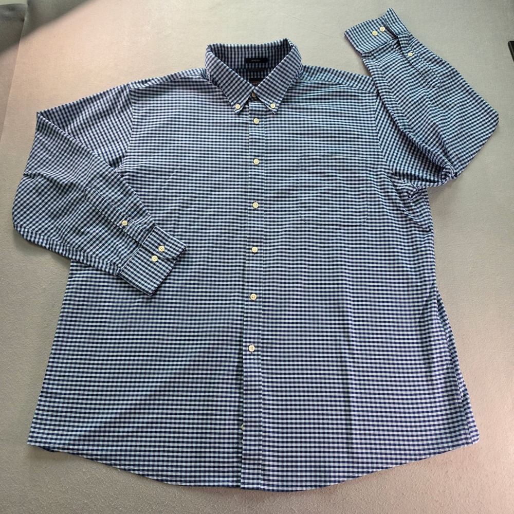 Dockers Battery Street Mens XXL Blue Gingham Stretch Classic Fit Shirt